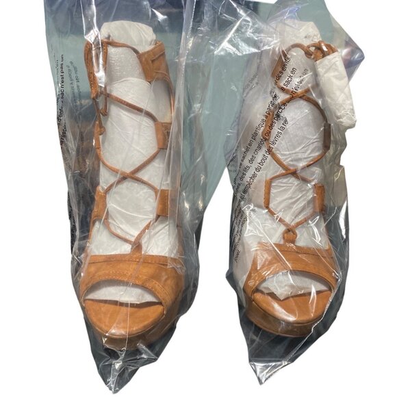 Vince Camuto VC-Kamaye 9M 39 Women Shoes 5” Heel Suede Tan Lace-Up Leather - Picture 8 of 14